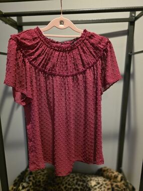 J. Crew Raspberry Dot Ruffle Yoke Blouse